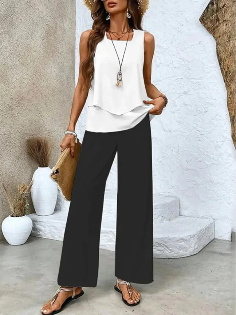 Ovelynra™ | Sleeveless Top And Wide-Leg Pants Set 9