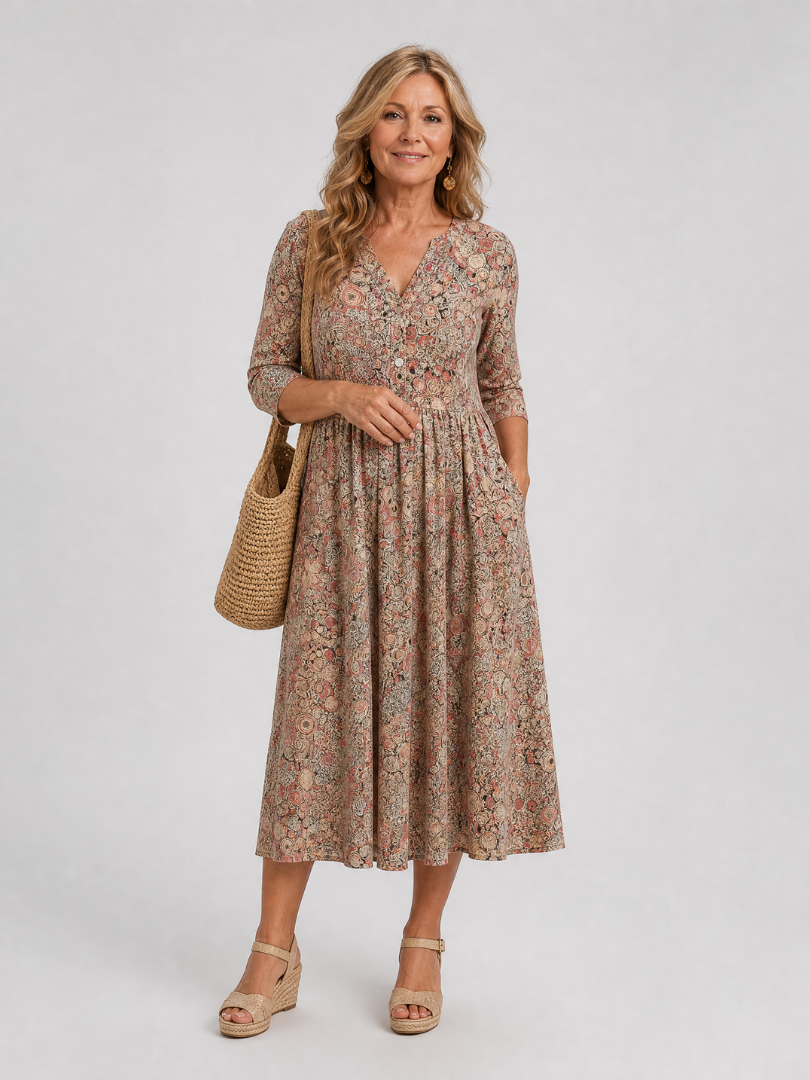 Picao | Vintage Front Three Quarter Sleeve Midi Dress 0