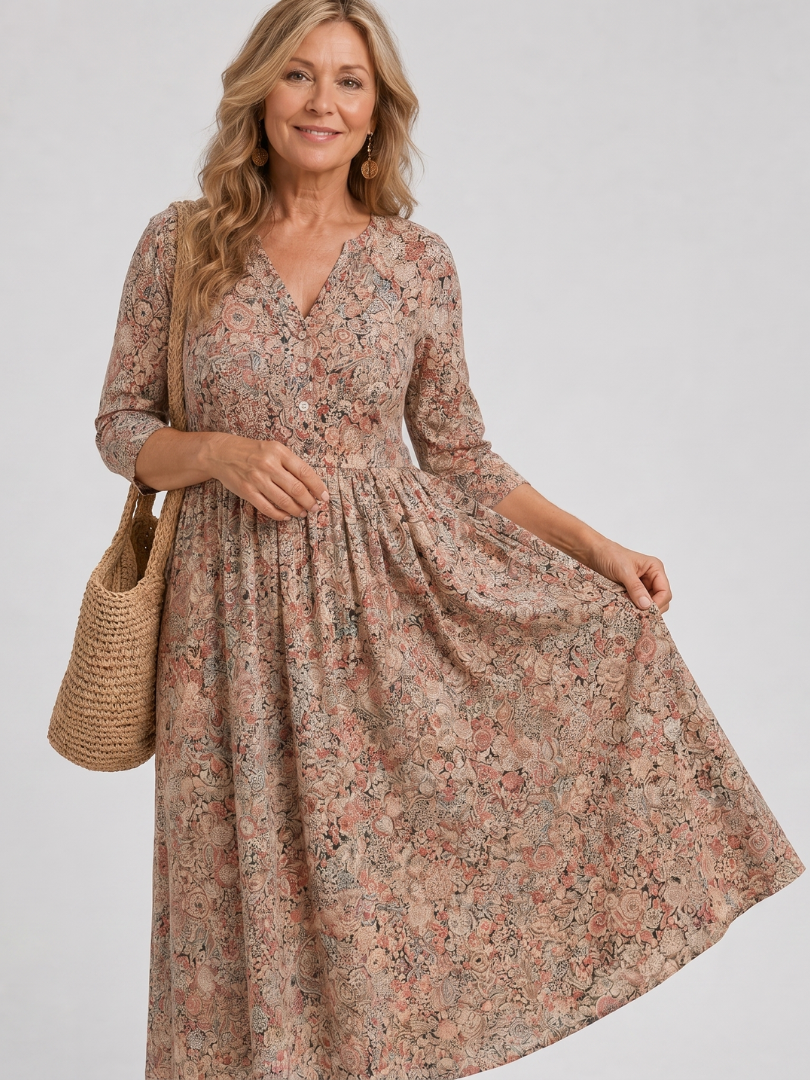 Picao | Vintage Front Three Quarter Sleeve Midi Dress 2
