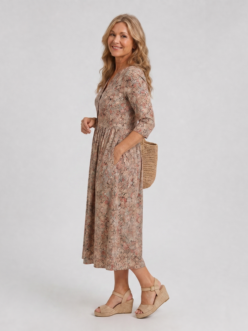 Picao | Vintage Front Three Quarter Sleeve Midi Dress 3