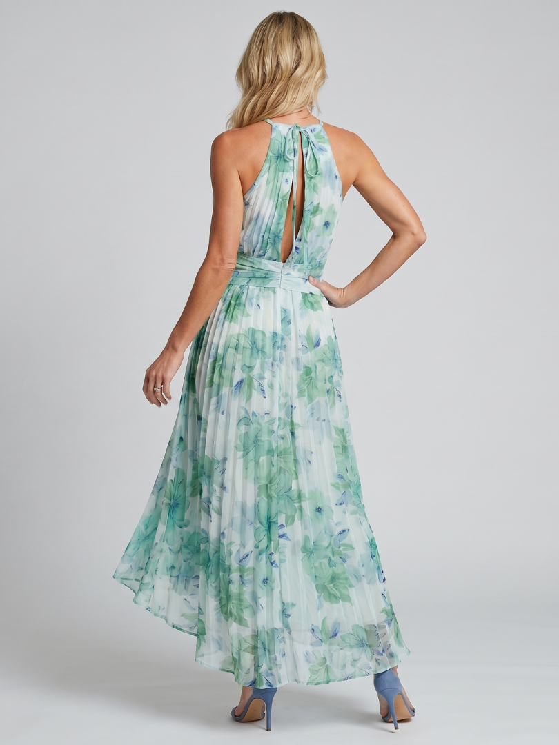Portia | Pleated Halter Soft Floral Pattern Midi Dress 3