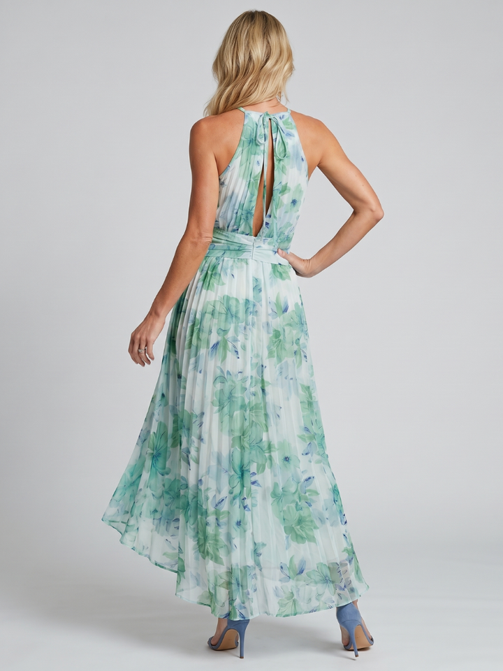 Portia | Pleated Halter Soft Floral Pattern Midi Dress 3