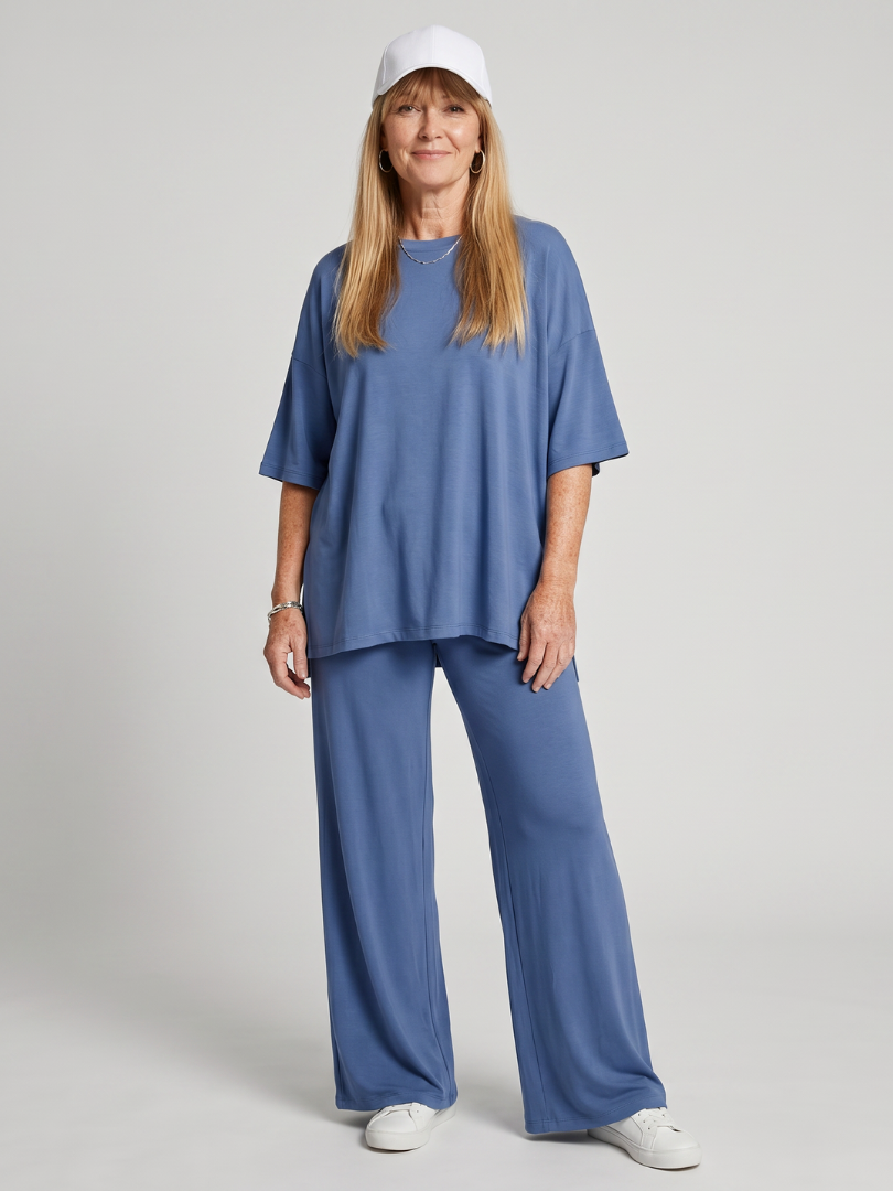 Ramse | Short Sleeve Oversized Top And Wide Leg Pants Set 0