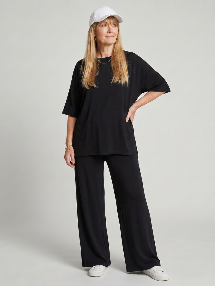 Ramse | Short Sleeve Oversized Top And Wide Leg Pants Set 3