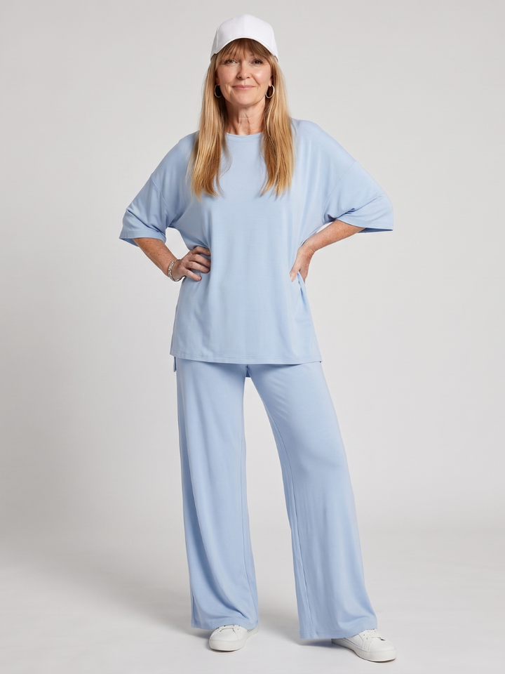 Ramse | Short Sleeve Oversized Top And Wide Leg Pants Set 4