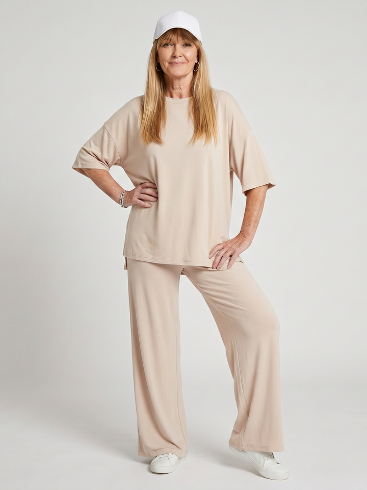 Ramse | Short Sleeve Oversized Top And Wide Leg Pants Set 5