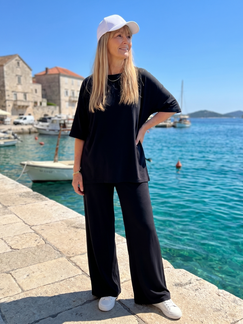 Ramse | Short Sleeve Oversized Top And Wide Leg Pants Set 7