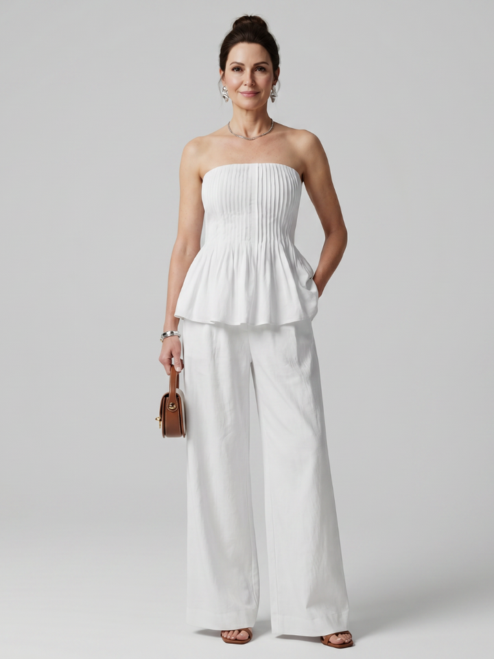 Rila | Strapless Smocked Top And Wide Leg Pants Set 0