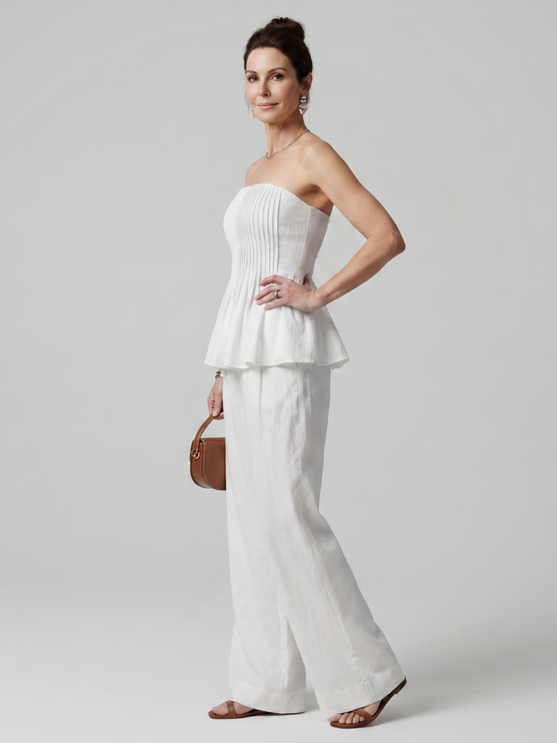 Rila | Strapless Smocked Top And Wide Leg Pants Set 1