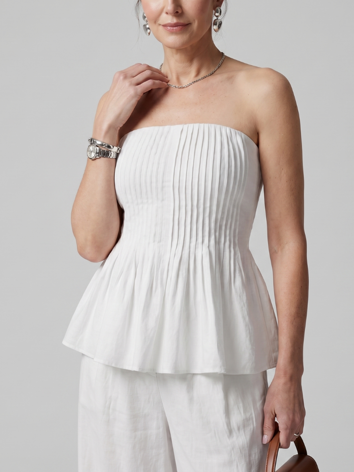 Rila | Strapless Smocked Top And Wide Leg Pants Set 2