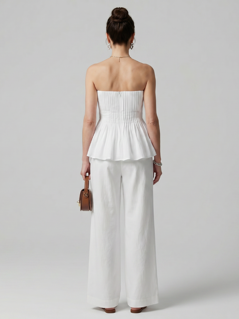 Rila | Strapless Smocked Top And Wide Leg Pants Set 3