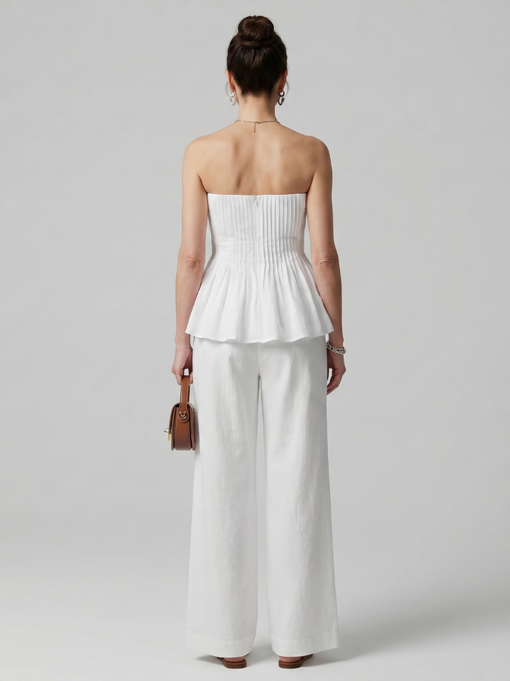 Rila | Strapless Smocked Top And Wide Leg Pants Set 3