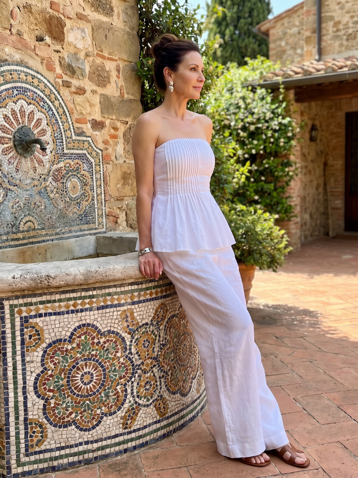 Rila | Strapless Smocked Top And Wide Leg Pants Set 4