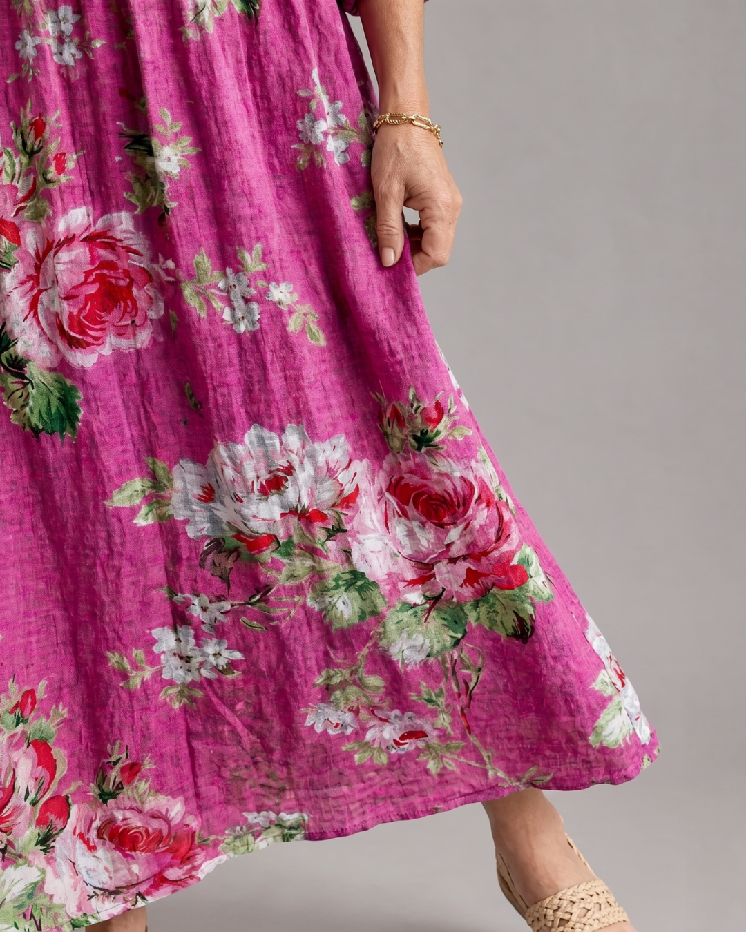 Rosavelle | Vintage Rose Print Gathered Waist Midi Dress 2