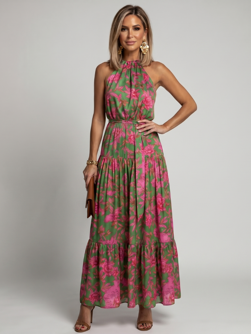 Rowen | Draped Halter Midi Dress 0
