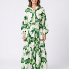 Sabine | Long Sleeve Tie Waist Tiered Maxi Dress 0