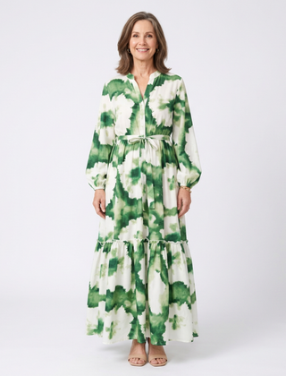 Sabine | Long Sleeve Tie Waist Tiered Maxi Dress 0