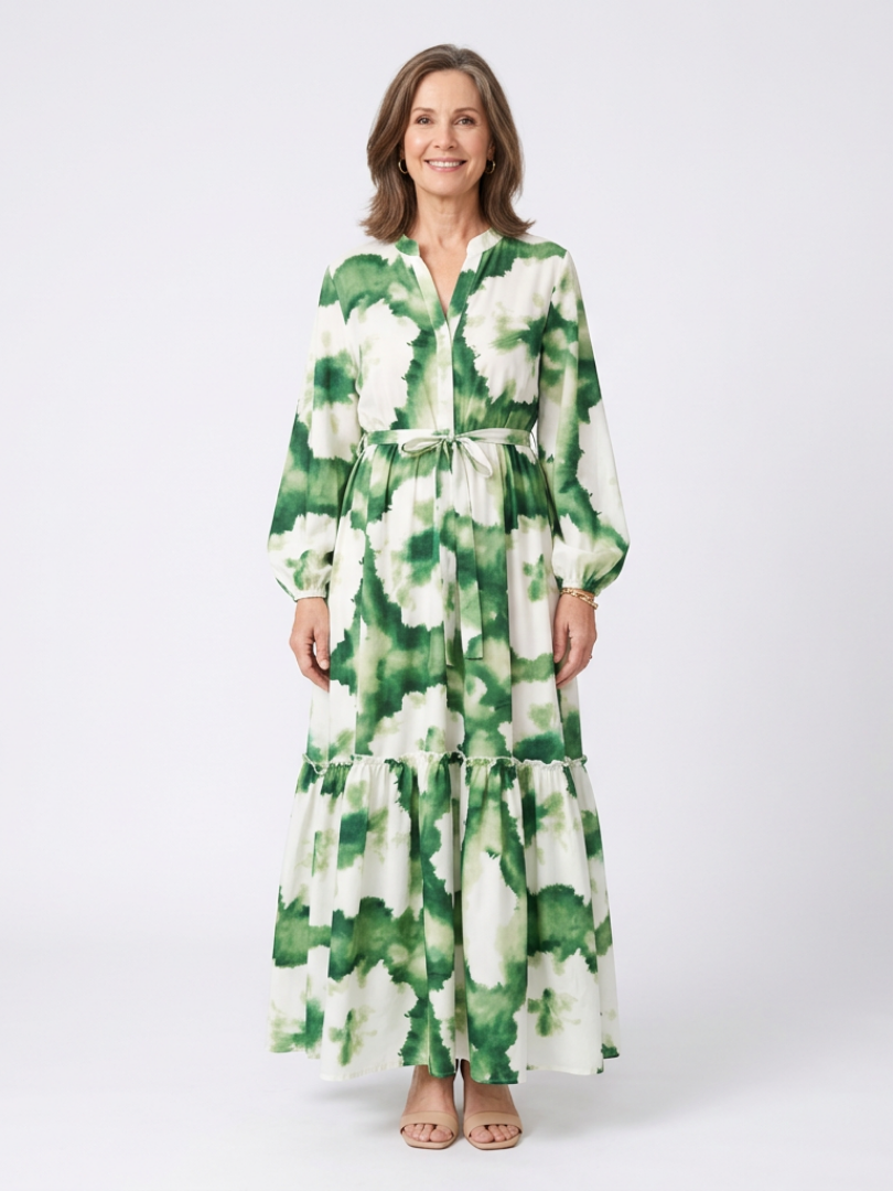 Sabine | Long Sleeve Tie Waist Tiered Maxi Dress 0