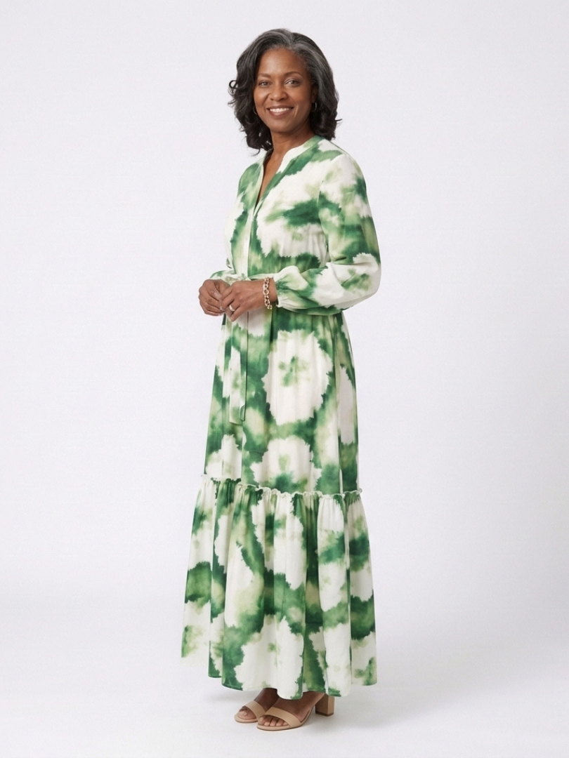 Sabine | Long Sleeve Tie Waist Tiered Maxi Dress 2