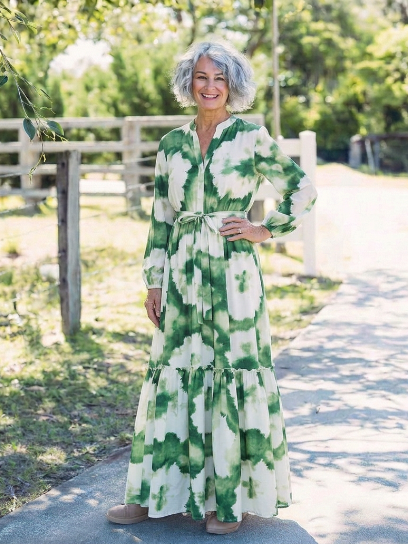 Sabine | Long Sleeve Tie Waist Tiered Maxi Dress 5