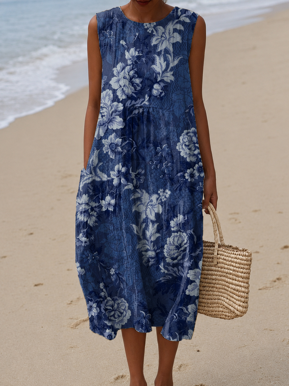 Sadie - Women's Sleeveless Printed Beach Midi Dress Loose 0