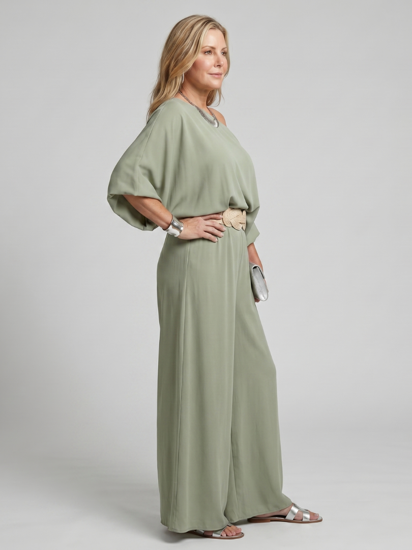 Siomara | One Shoulder Wide Sleeve Top And Wide Leg Pants Set 1