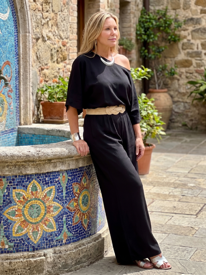 Siomara | One Shoulder Wide Sleeve Top And Wide Leg Pants Set 6