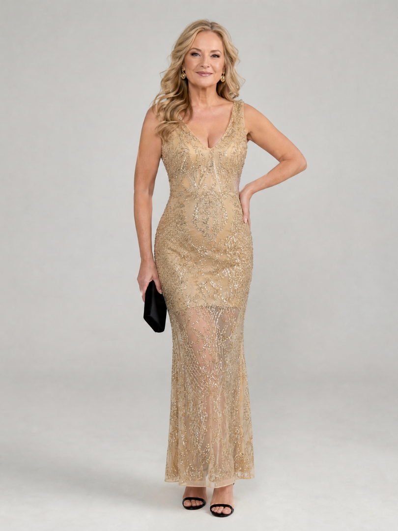 Sirea | Sequin Sleeveless Sheer Panel Midi Dress 0