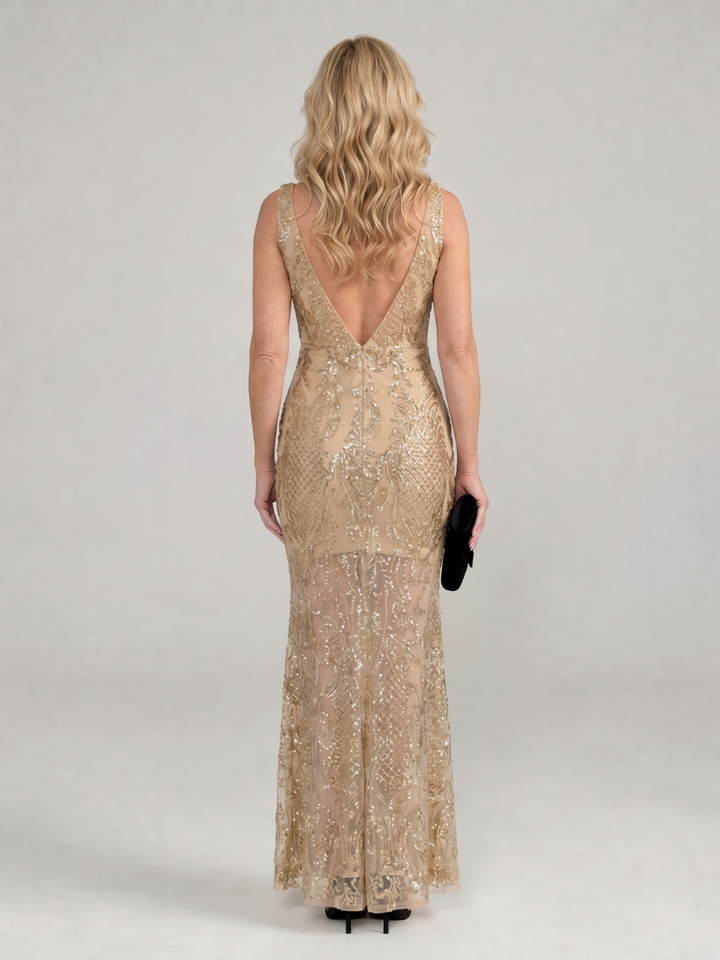 Sirea | Sequin Sleeveless Sheer Panel Midi Dress 3