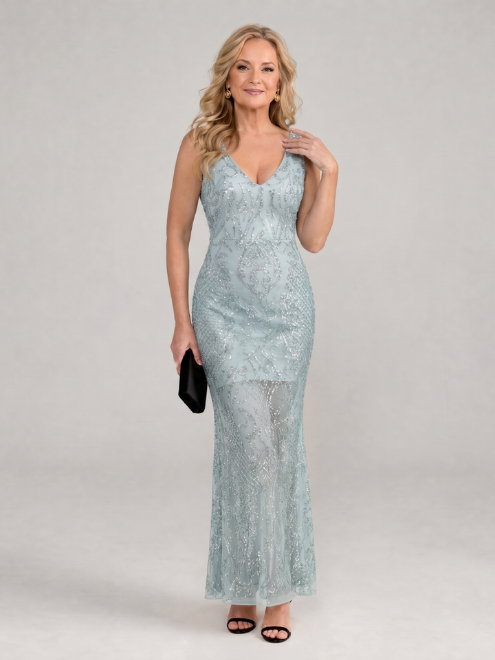 Sirea | Sequin Sleeveless Sheer Panel Midi Dress 4