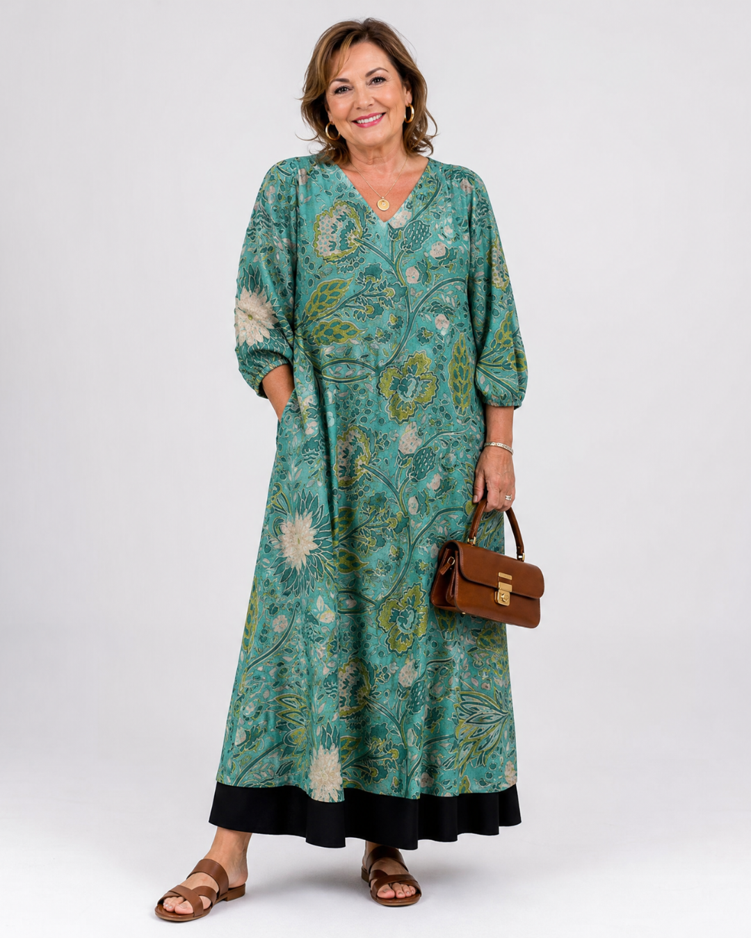 Siseman | Botanical Vine Print Relaxed Pocket Midi Dress 0