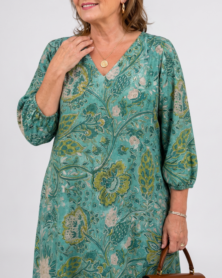 Siseman | Botanical Vine Print Relaxed Pocket Midi Dress 2