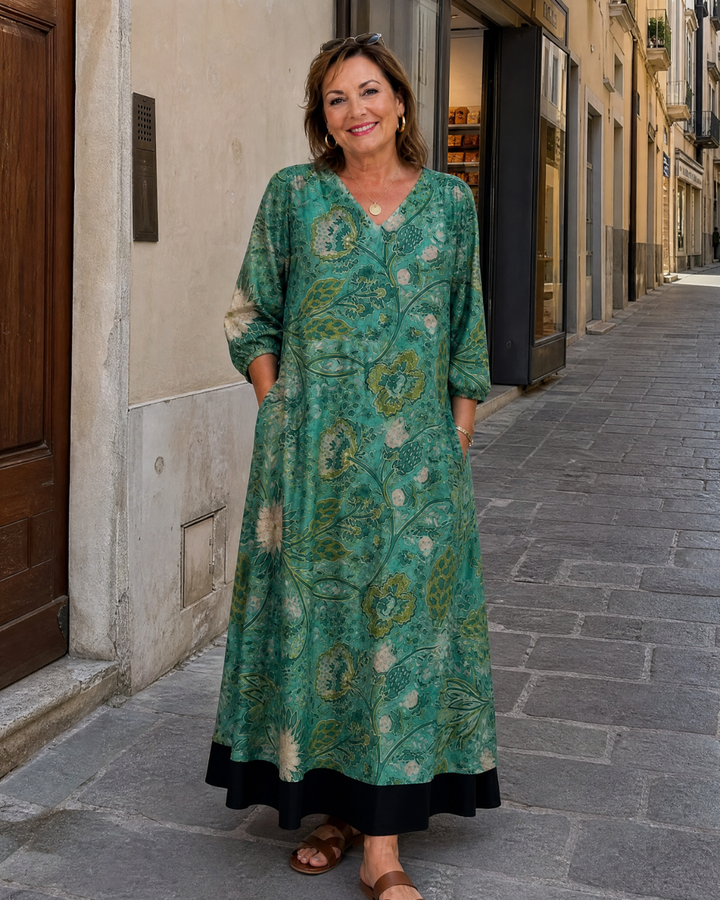 Siseman | Botanical Vine Print Relaxed Pocket Midi Dress 3