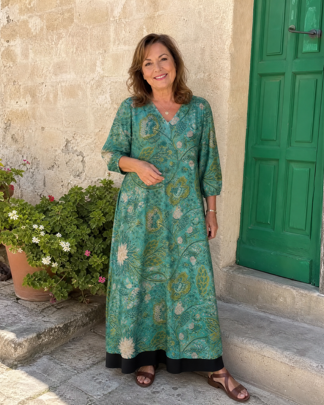 Siseman | Botanical Vine Print Relaxed Pocket Midi Dress 4