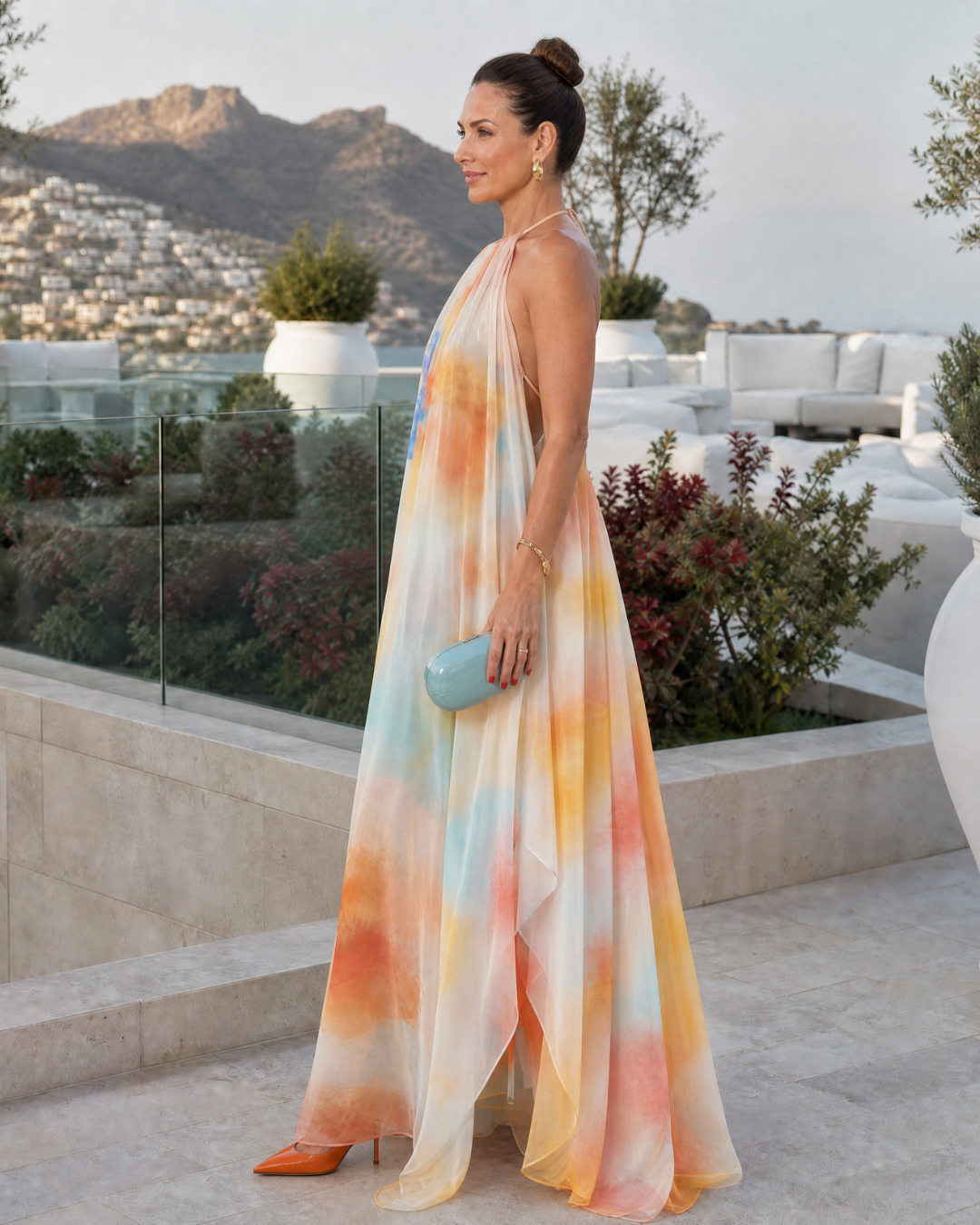 Solmira | Watercolor Halter Flowing Maxi Dress 2