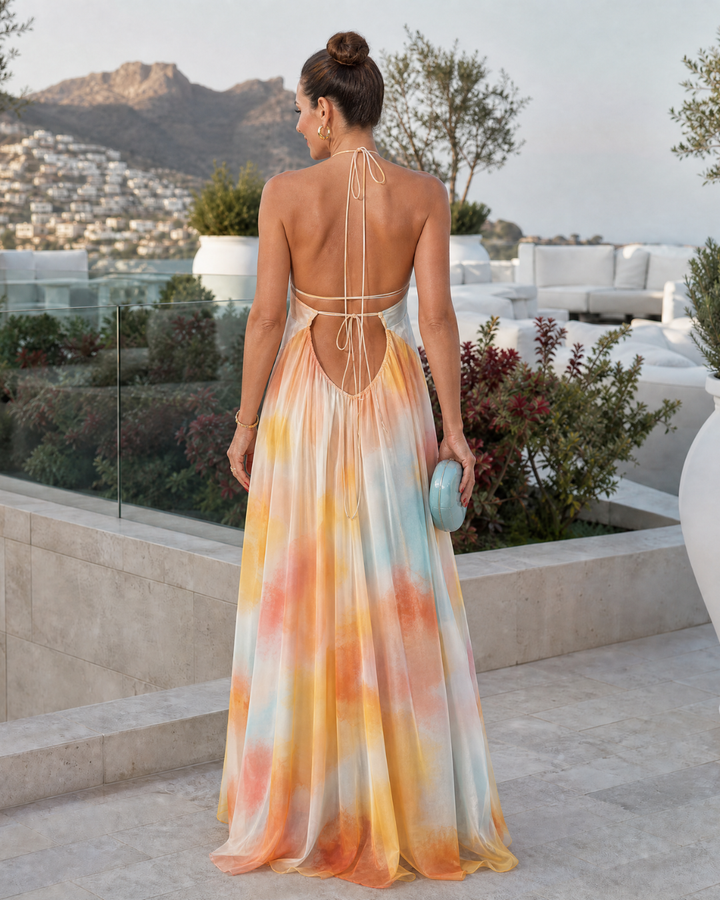 Solmira | Watercolor Halter Flowing Maxi Dress 4
