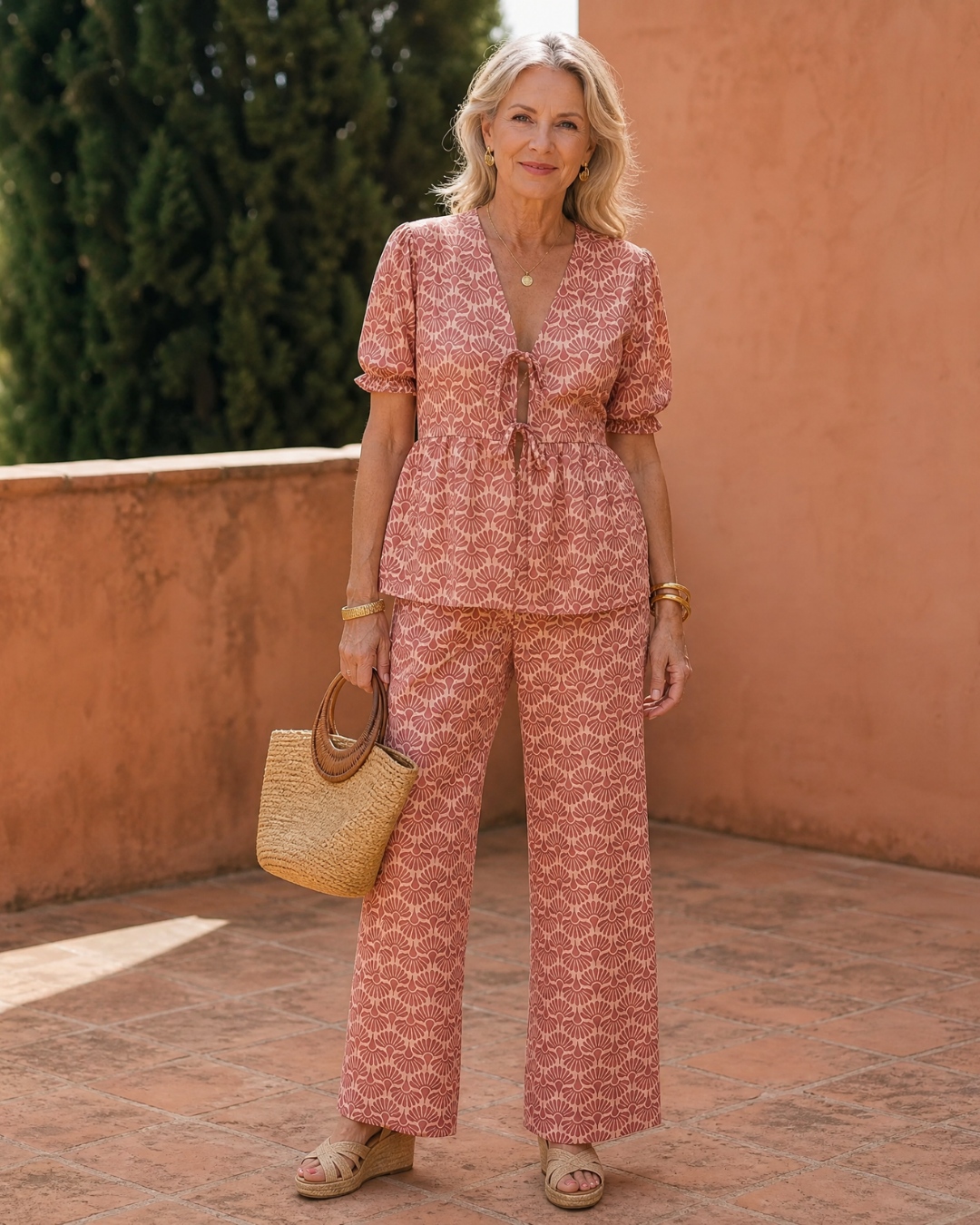 Somar | Floral Print Puff Sleeve Top And Straight Leg Pants Set 4