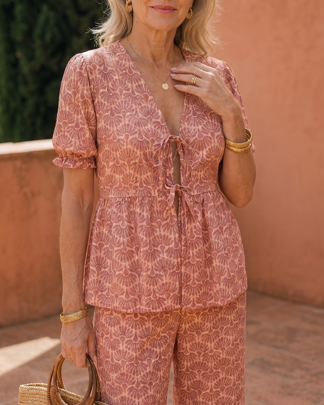 Somar | Floral Print Puff Sleeve Top And Straight Leg Pants Set 6