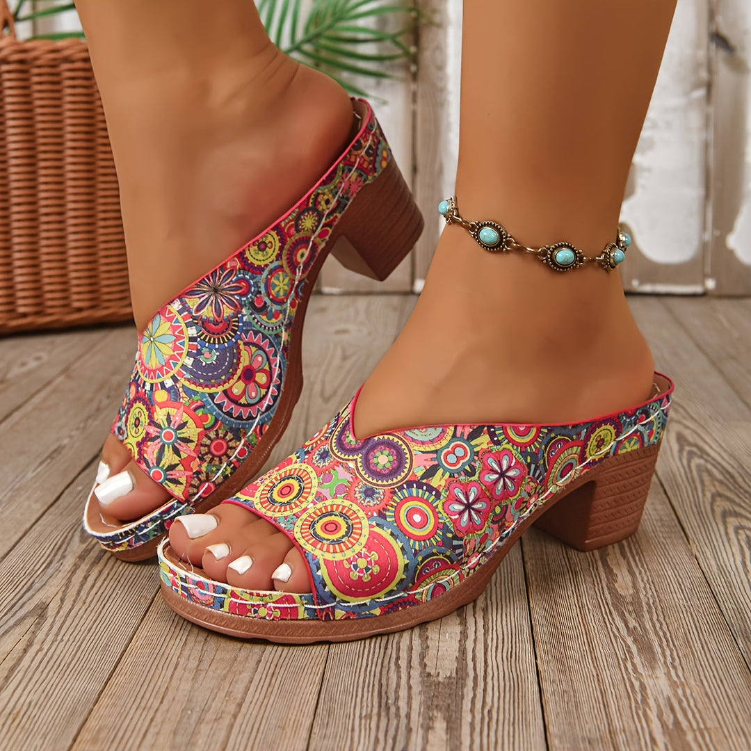 Sophia | Floral Chunky Heel Sandals 0