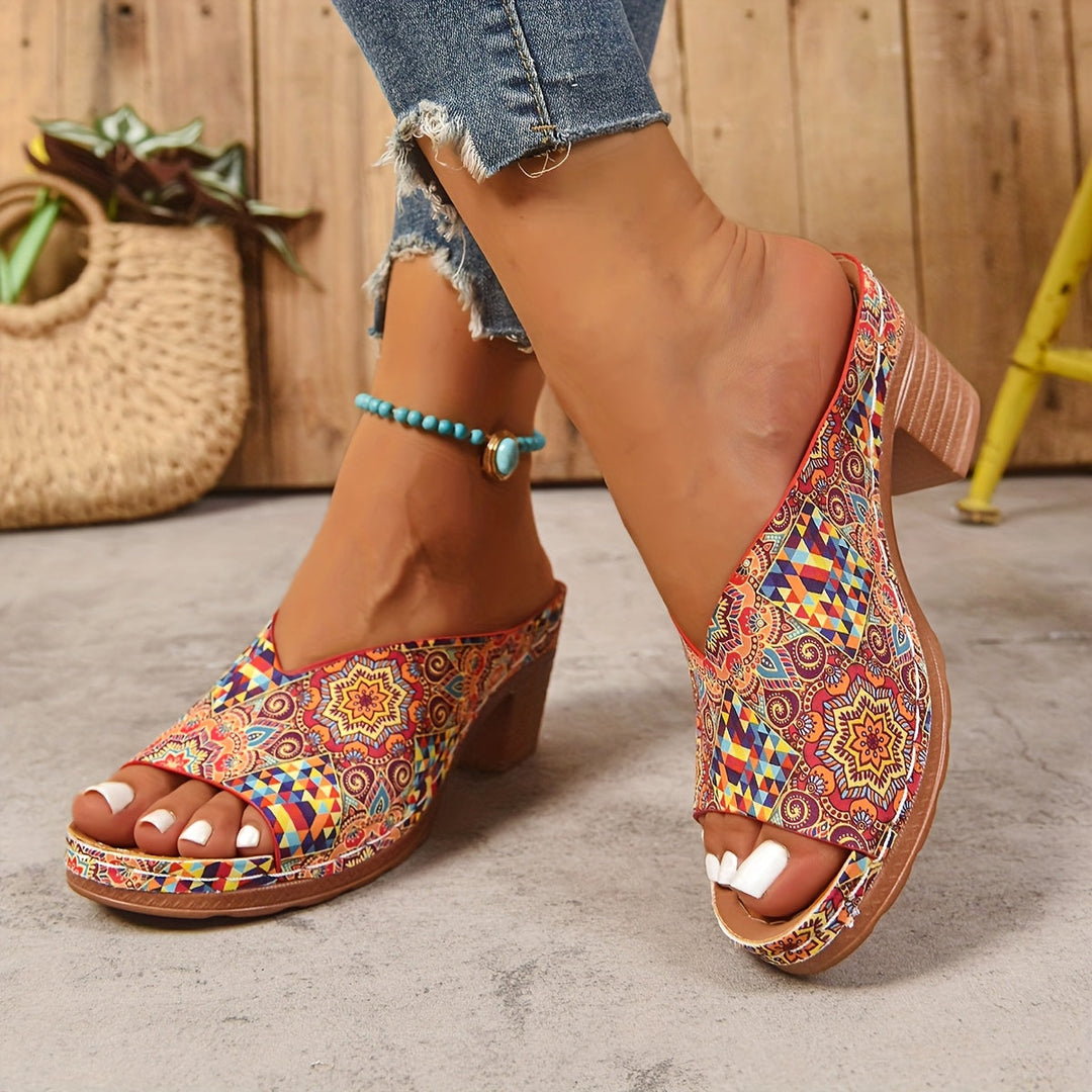 Sophia | Floral Chunky Heel Sandals 1