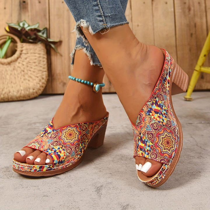 Sophia | Floral Chunky Heel Sandals 1