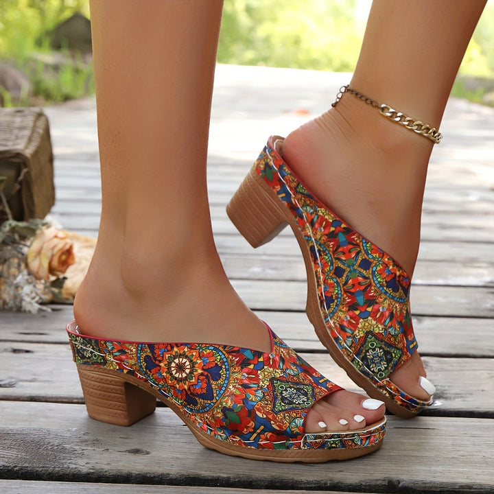 Sophia | Floral Chunky Heel Sandals 2