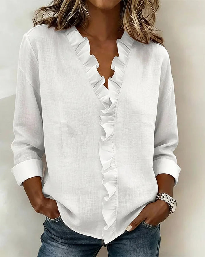 Susan | Blouse with Ruffles, V-Neck and Long Sleeves 1