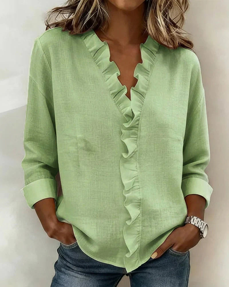Susan | Blouse with Ruffles, V-Neck and Long Sleeves 2
