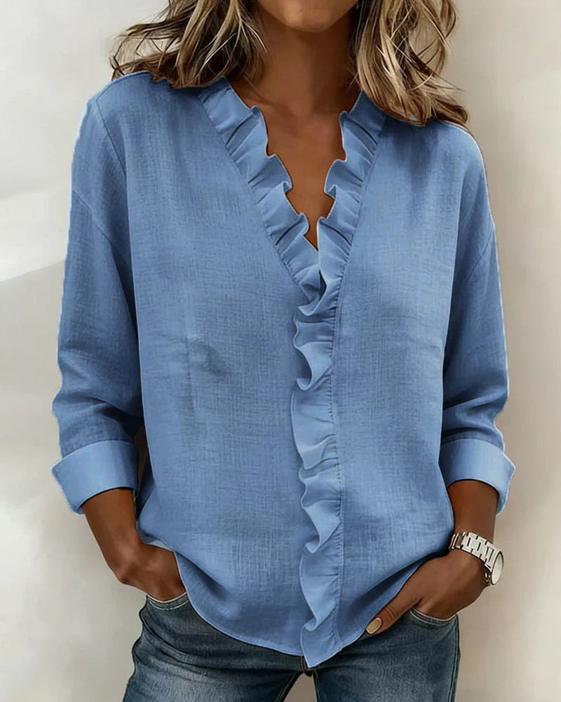 Susan | Blouse with Ruffles, V-Neck and Long Sleeves 3