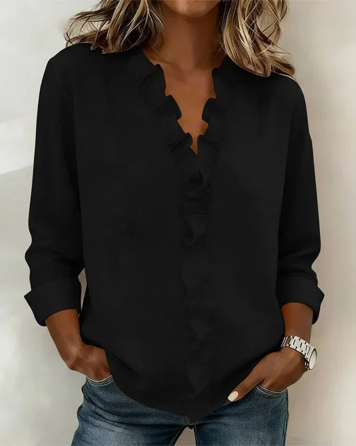 Susan | Blouse with Ruffles, V-Neck and Long Sleeves 4