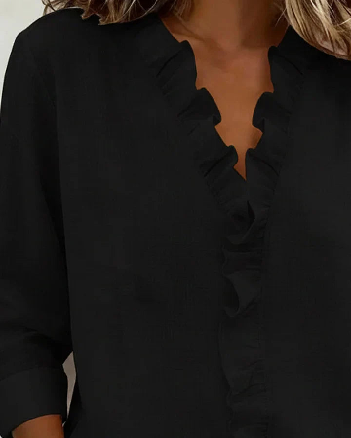 Susan | Blouse with Ruffles, V-Neck and Long Sleeves 5