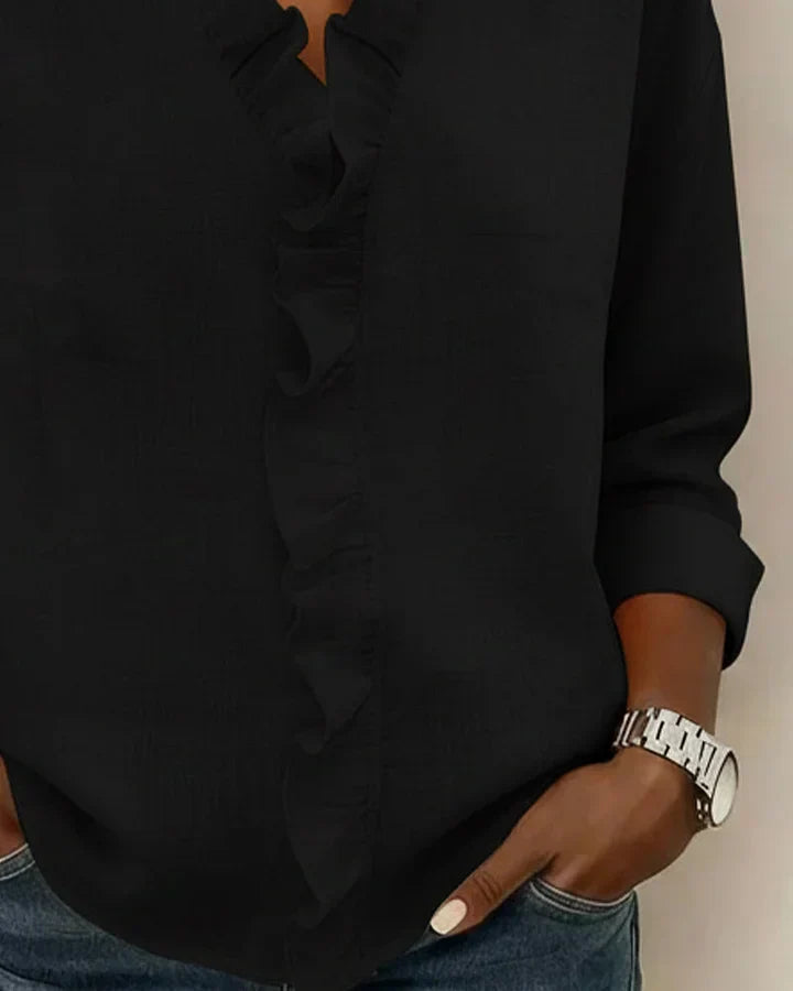 Susan | Blouse with Ruffles, V-Neck and Long Sleeves 6
