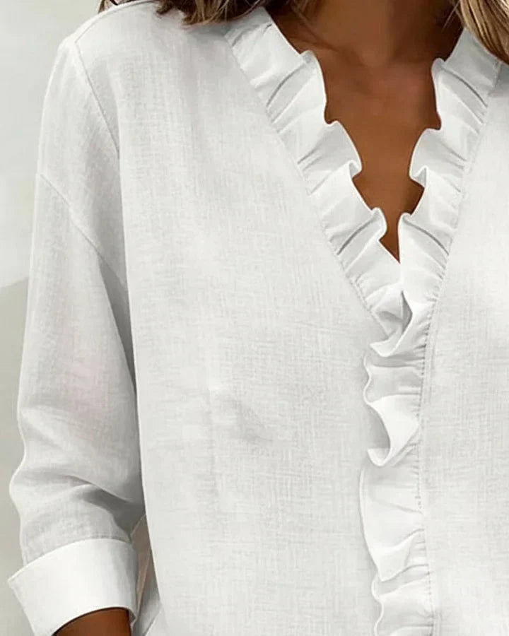 Susan | Blouse with Ruffles, V-Neck and Long Sleeves 7