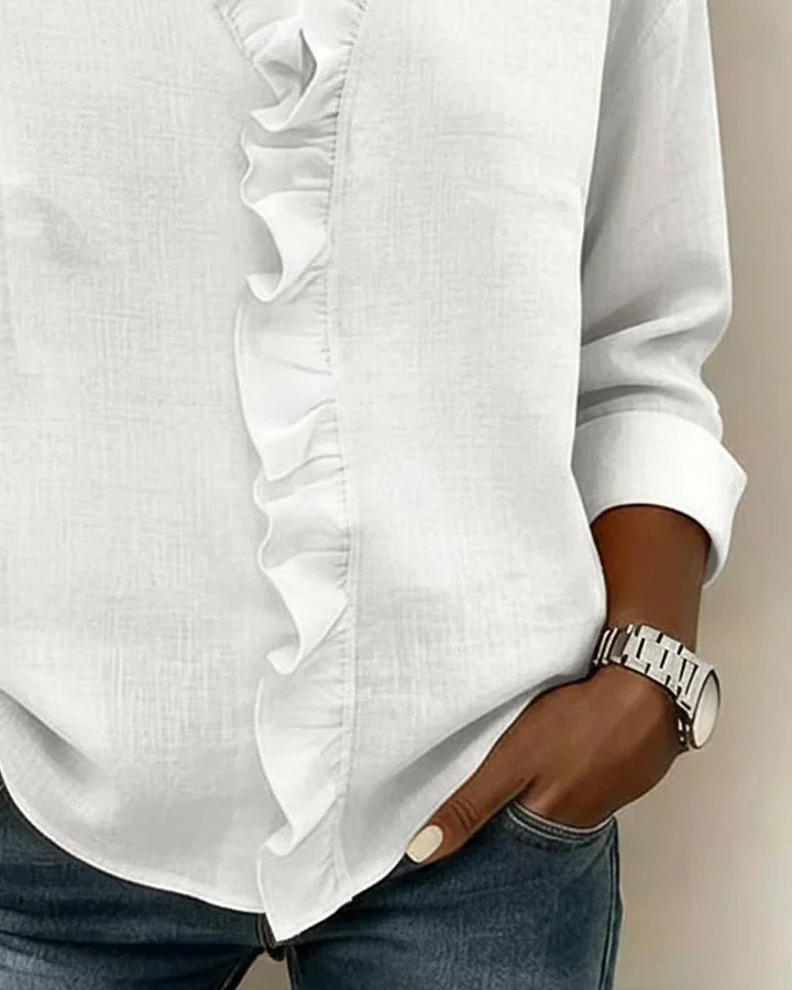 Susan | Blouse with Ruffles, V-Neck and Long Sleeves 8